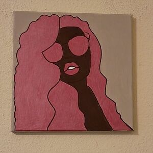 Handmade Handpainted Feminine Beautiful Black Woman Art Stretched Canvas 10x10"